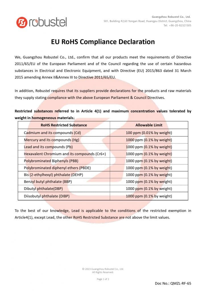 QMZL-RF-65_Robustel_EU RoHS declaration_A5