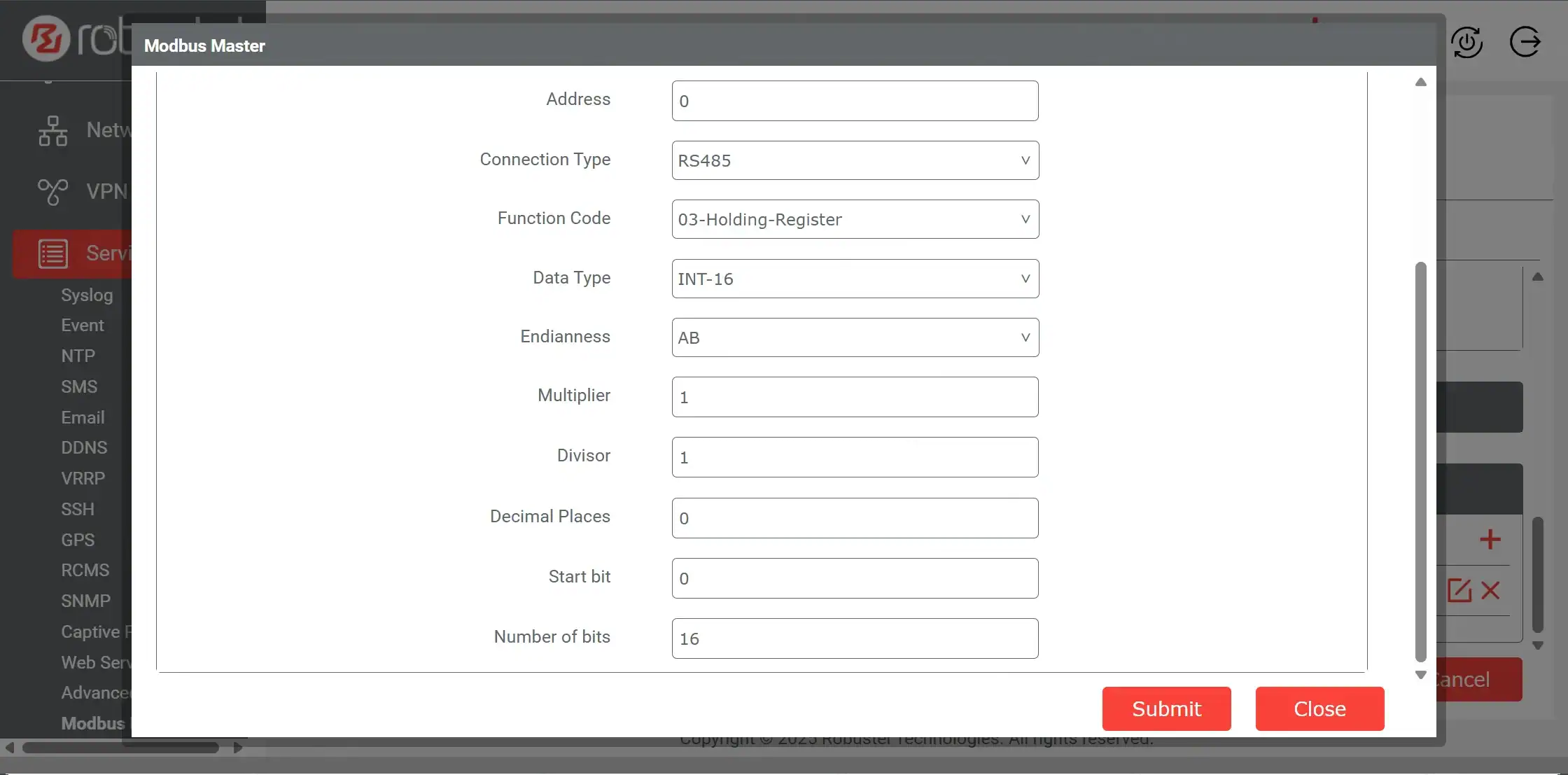 Illustration of sensor's Modbus information in detail.