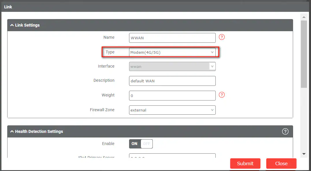 Image of link settings.