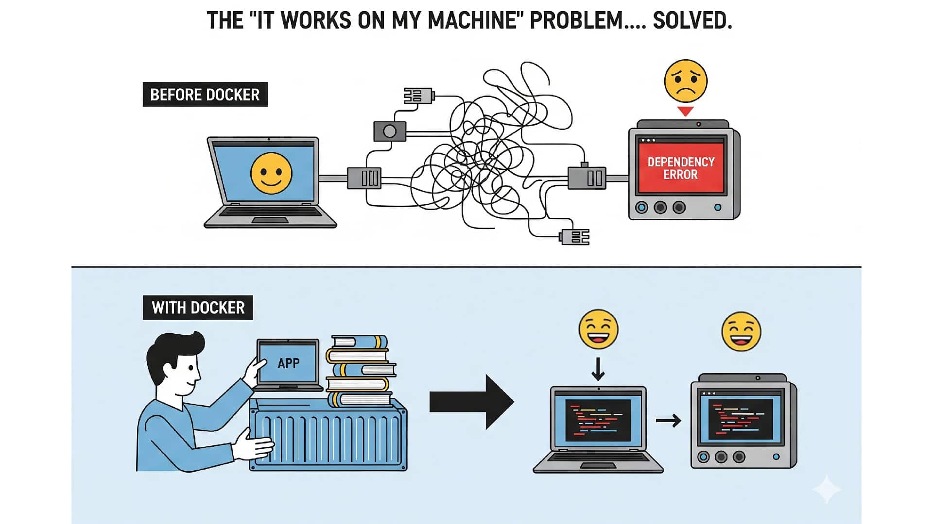 Image of docker solves dependency hell iot.