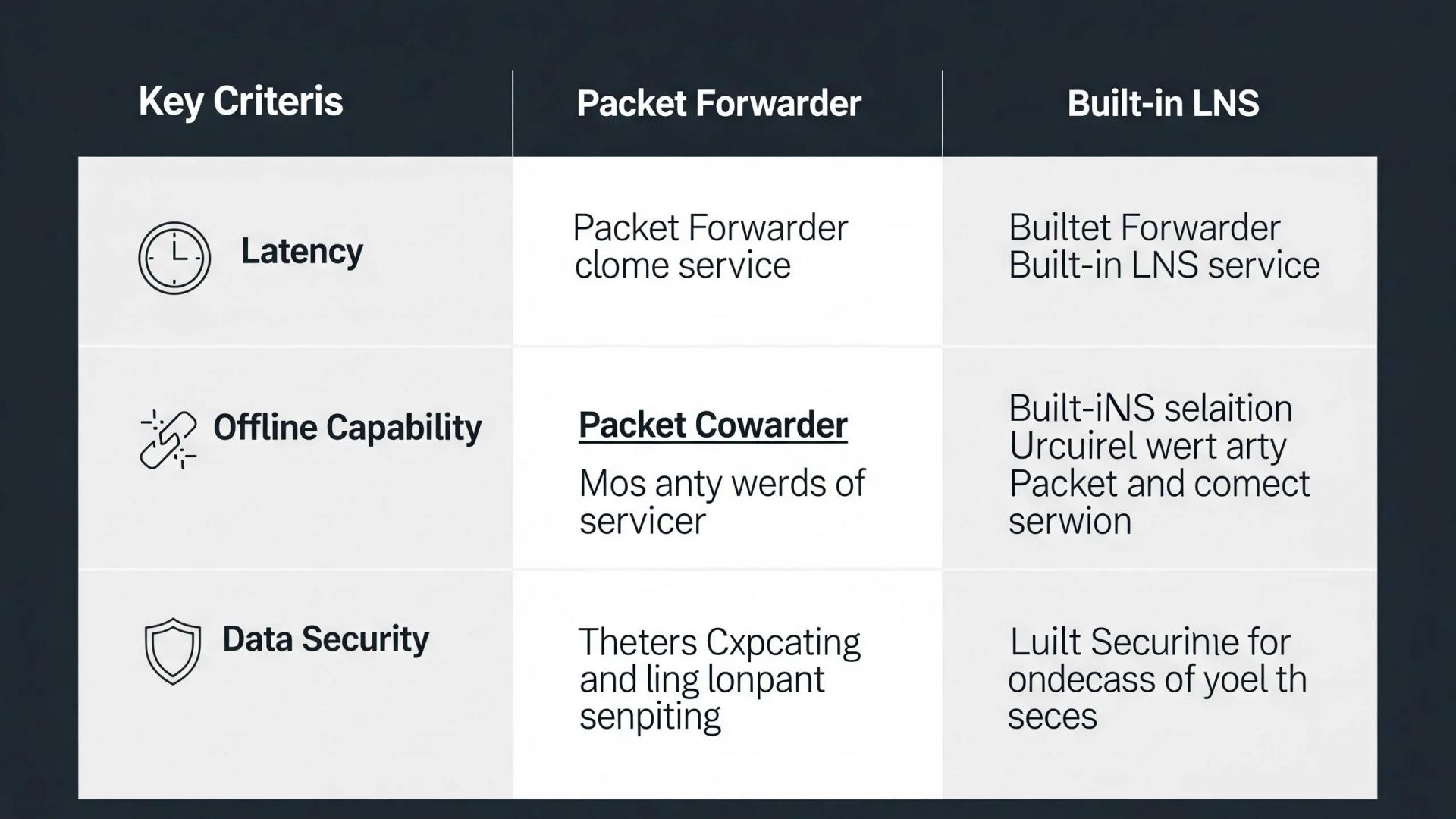 Table of comparison of packet forwarde abd build-in LNS.