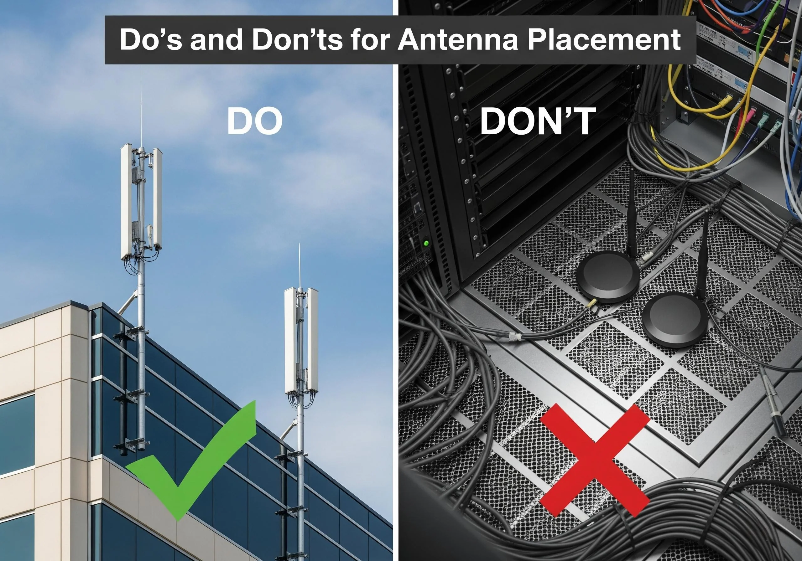 Illustration of do's and don'ts for antenna placement.