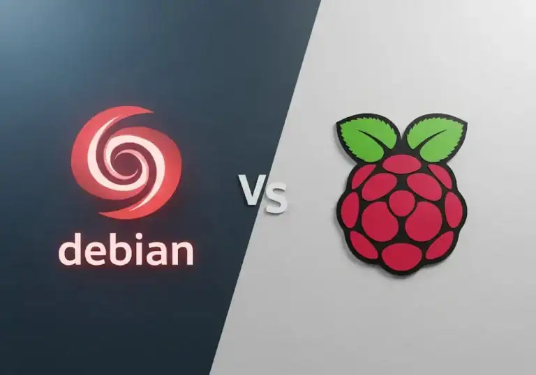 Illustration of debian and raspberry pi.
