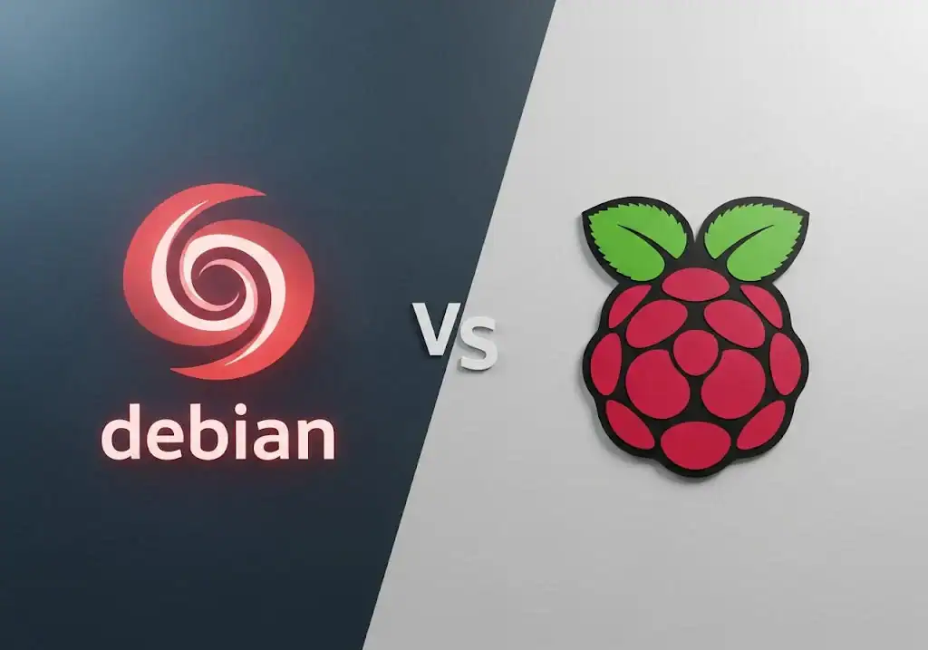 Illustration of debian and raspberry pi.