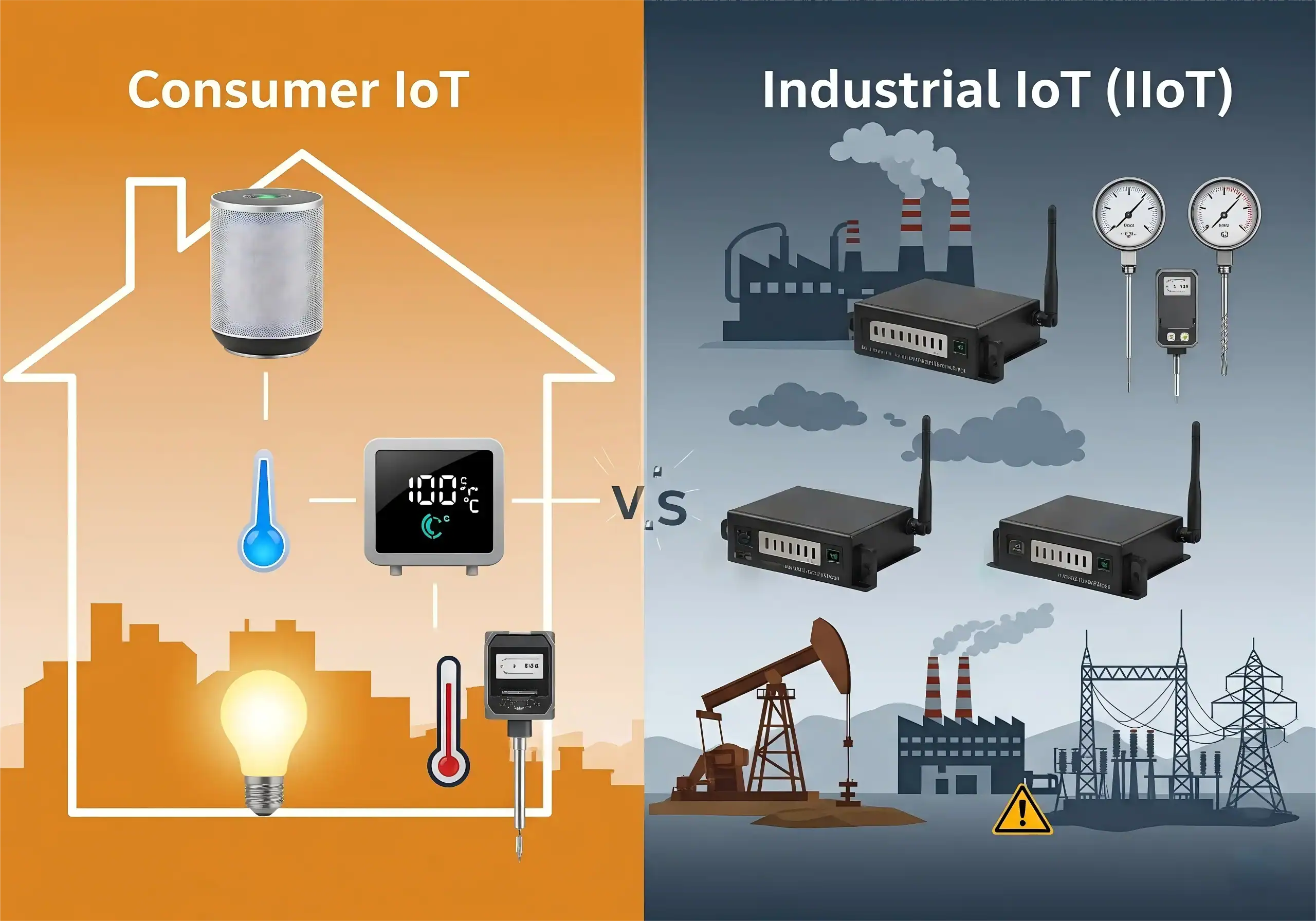 llustration of consumer IoT and Industrial Iot/IIoT.
