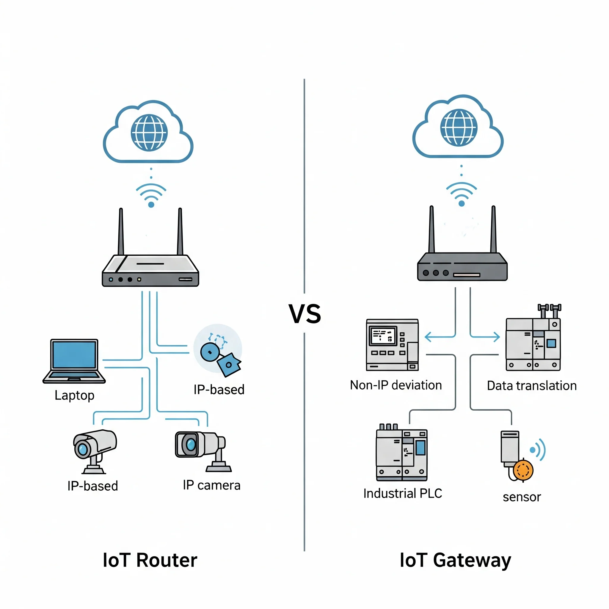 Illustration of iot router vs iot gateway.
