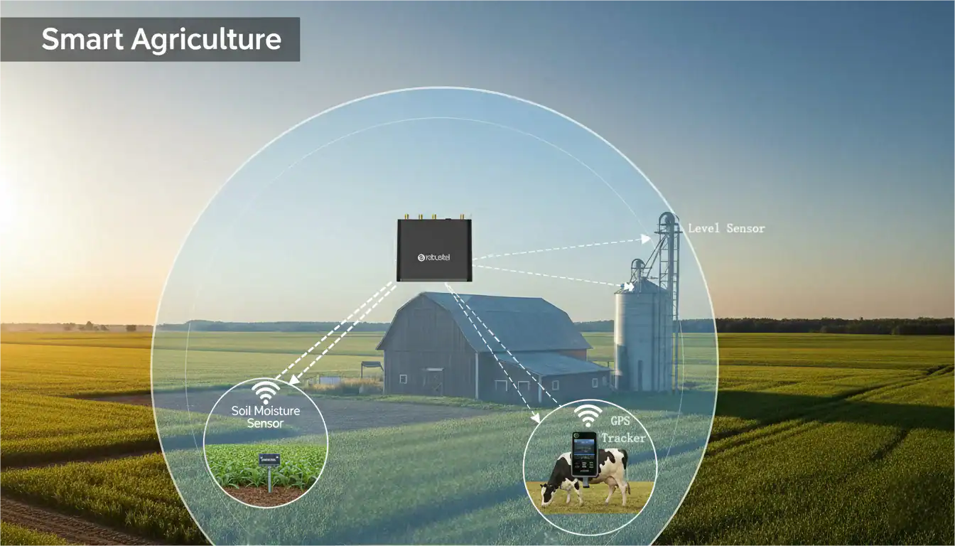 Image of Robustel's lorawan gateway used in smart agriculture.