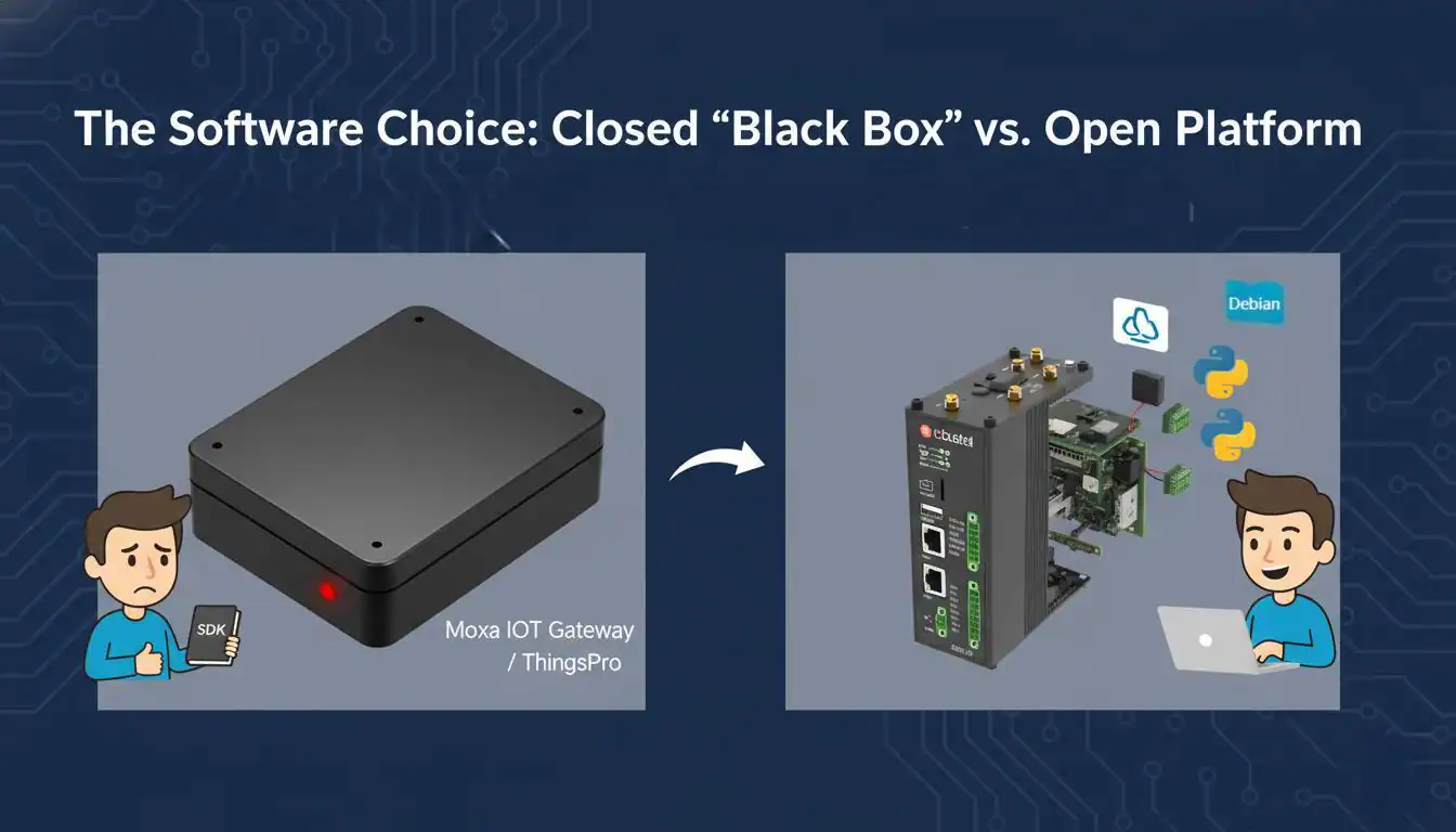 Illustration of software choice between Robustel and Moxa.