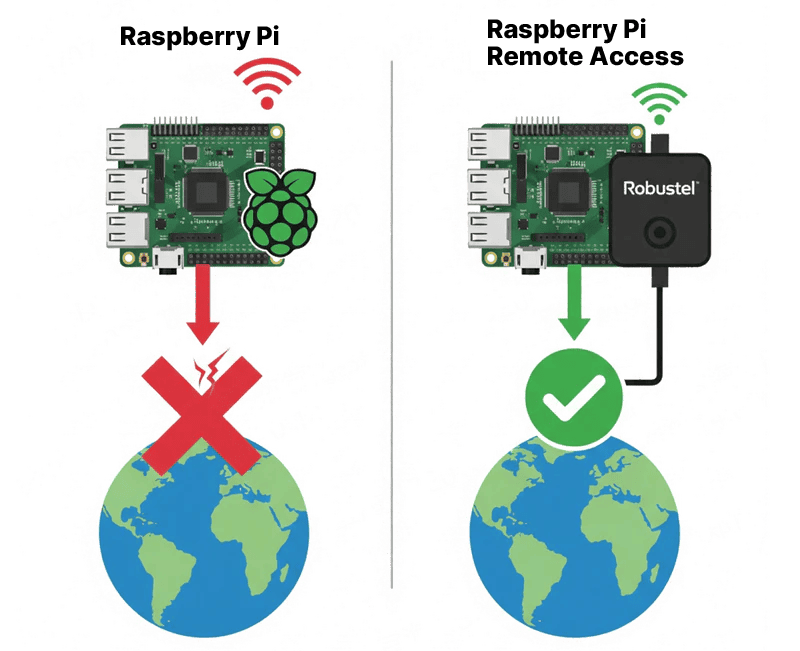 Image of advantages with Raspberry Pi remote access through Robustel gateway.