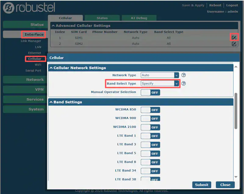 Image of Robustel web manager interface.