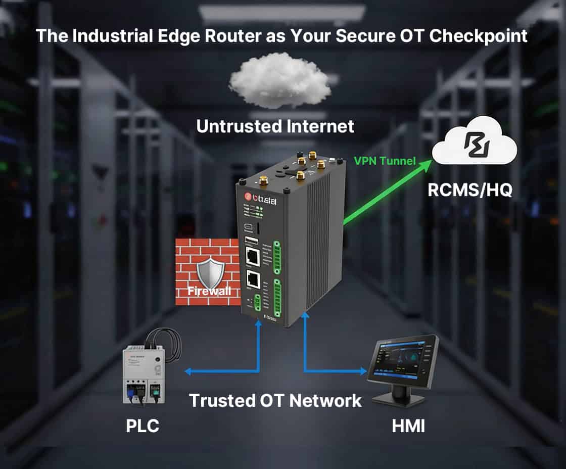 Image of Robustel industrial edge router as your secure OT checkpoint.