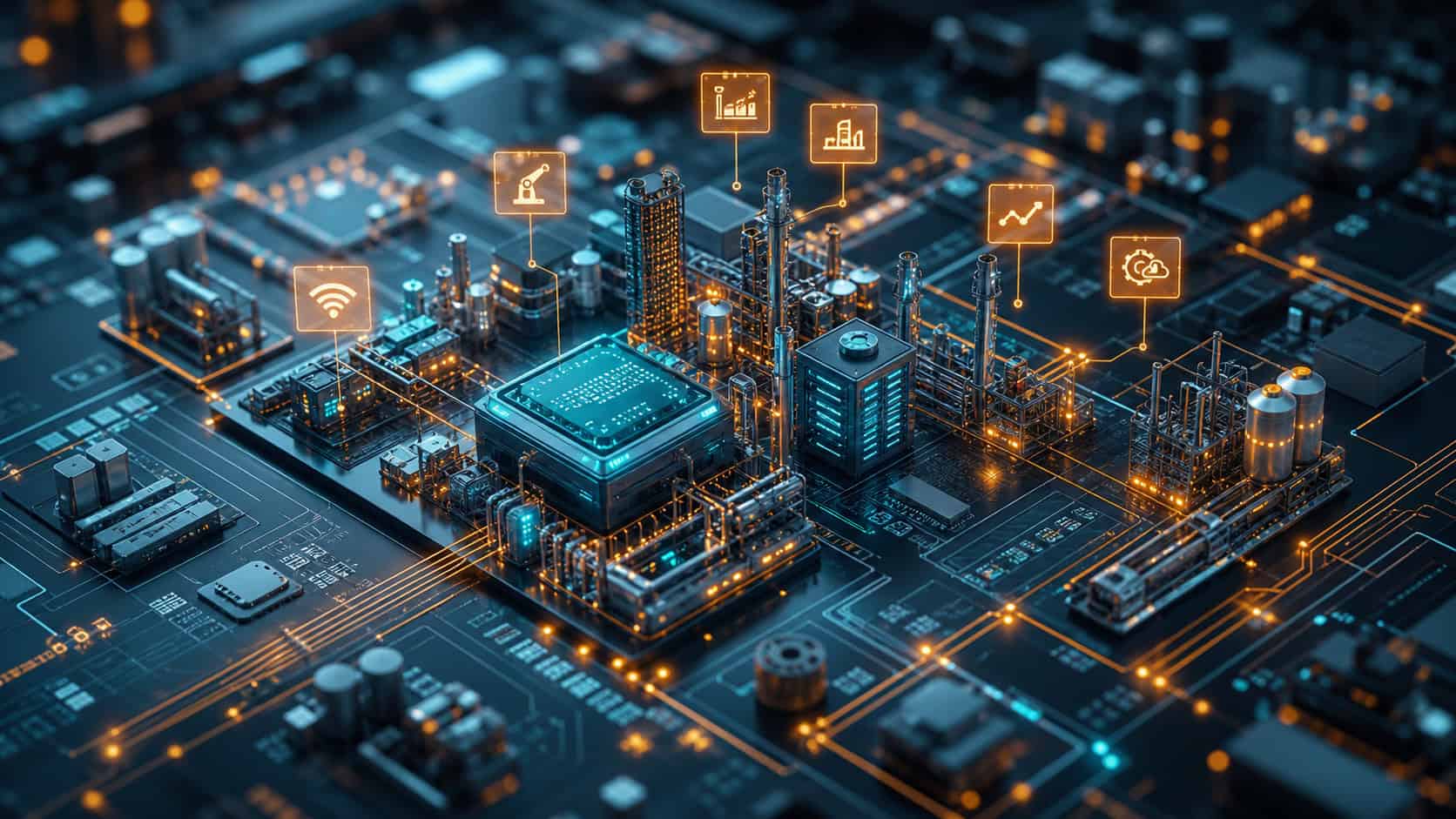Edge computing platform connecting industrial equipment, wireless networks, analytics, and cloud-integrated operations.