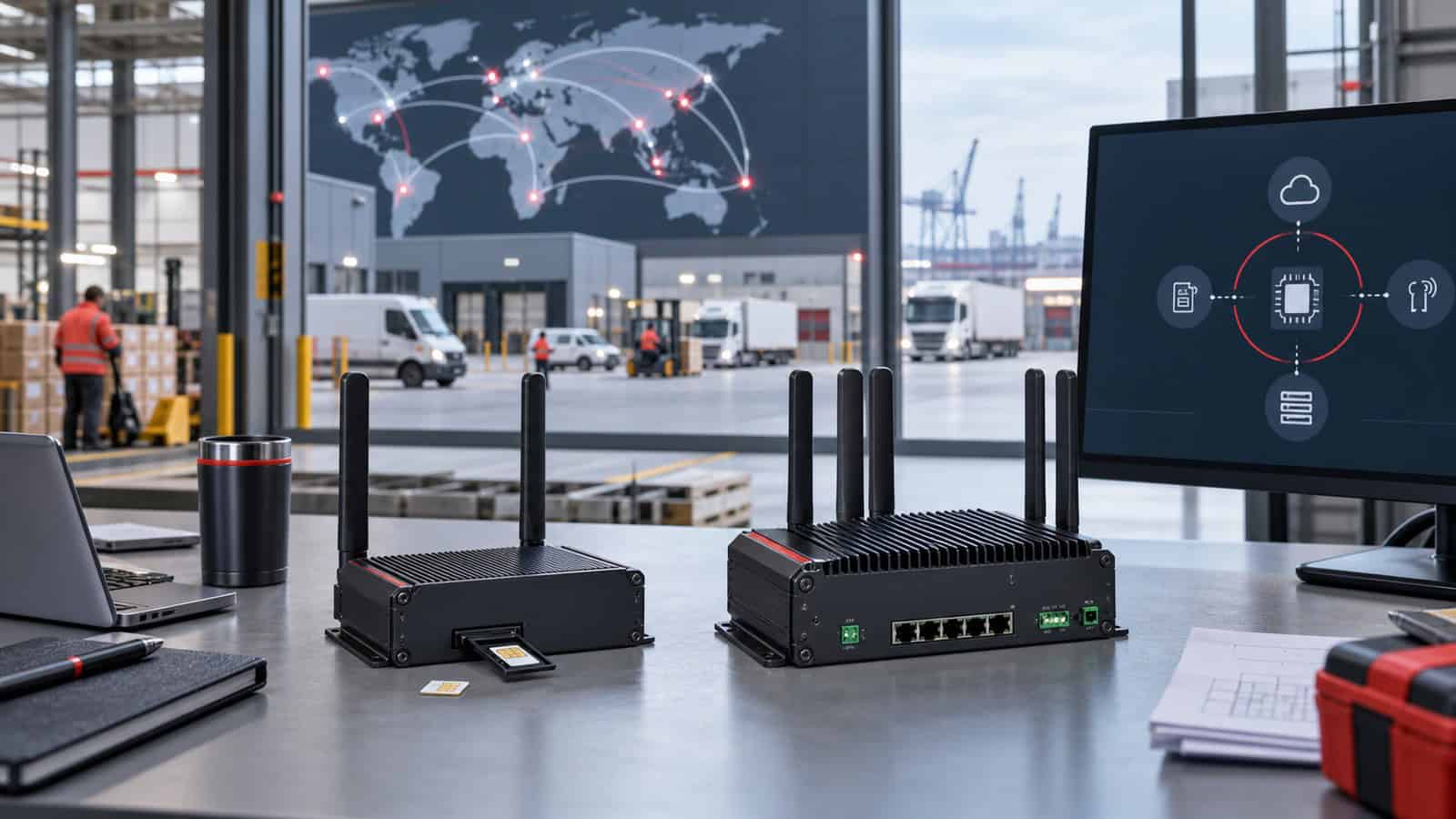 Industrial cellular routers supporting a distributed logistics fleet across several regions.